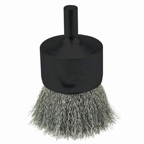 Weiler 10021 0.006" Wire Size, 1" Diameter, 302 Stainless Steel Bristles, Solid End, Stem-Mounted Crimped Wire End Brush, Made in the USA
