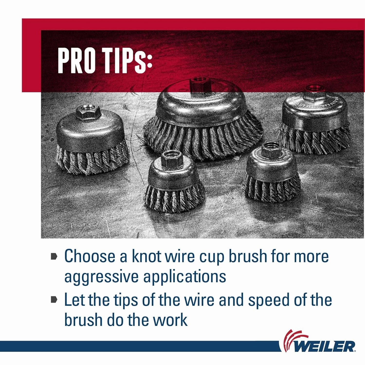 Weiler 13285 2-3/4" Single Row Knot Wire Cup Brush, .020" Steel Fill, 1/2"-13 UNC Nut, Made in the USA