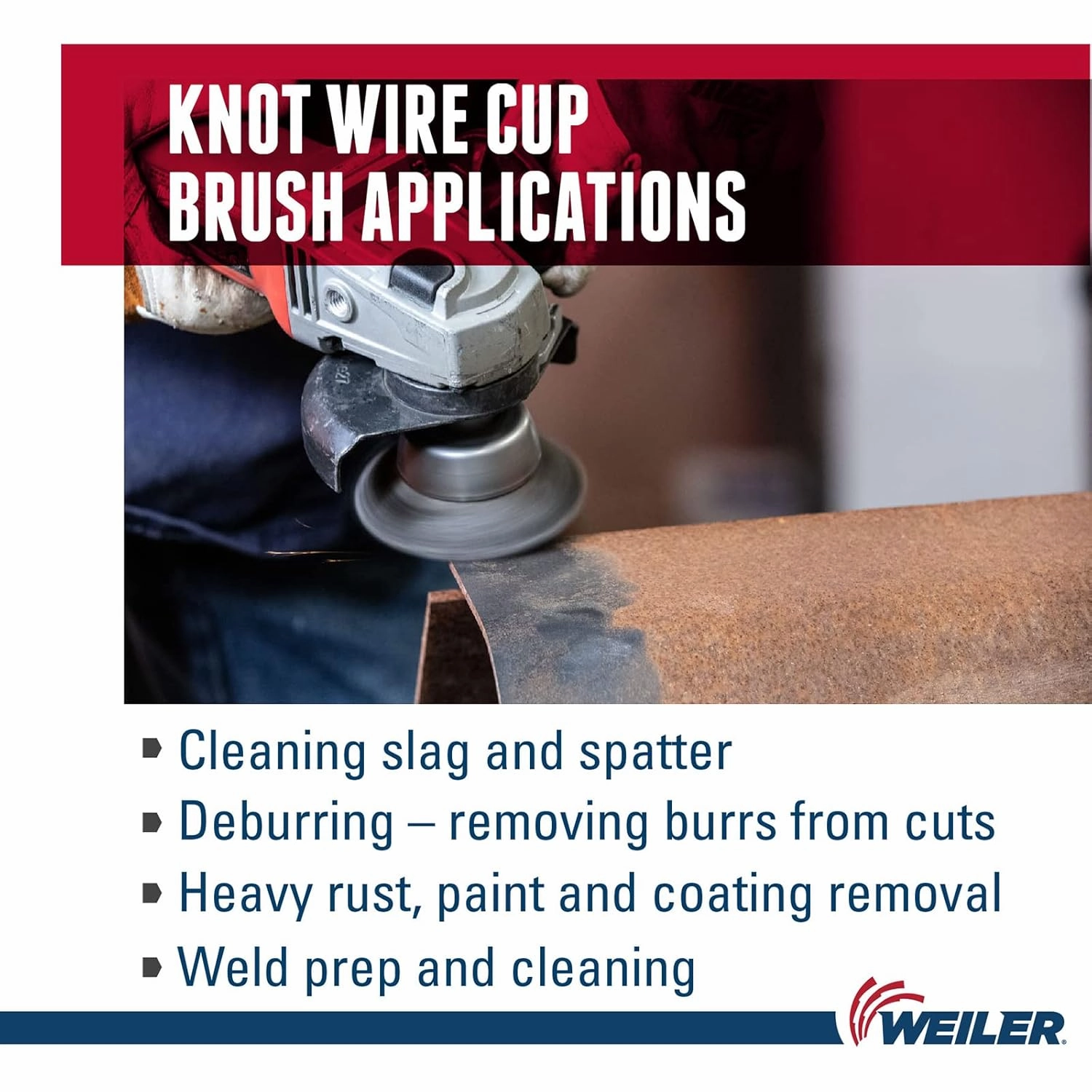 Weiler 13285 2-3/4" Single Row Knot Wire Cup Brush, .020" Steel Fill, 1/2"-13 UNC Nut, Made in the USA