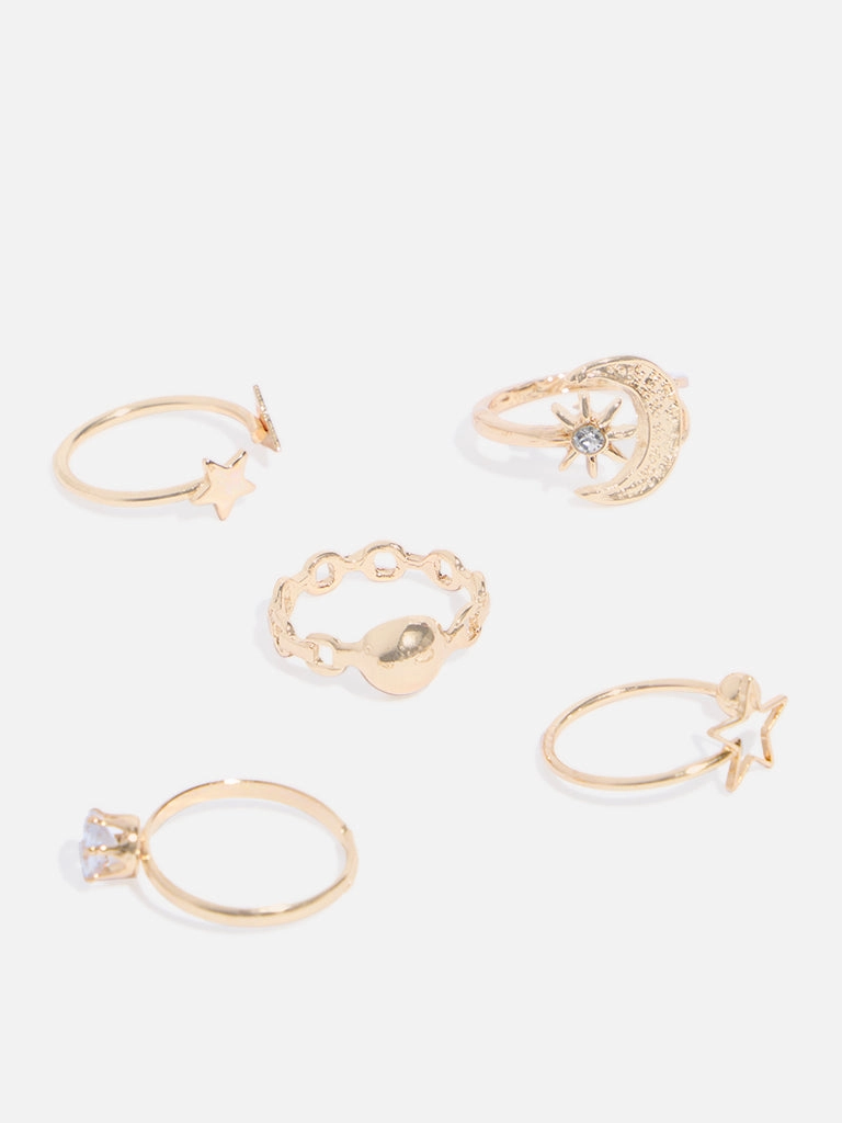 Westside Accessories Gold Star Moon Stackable Rings - Pack of 5