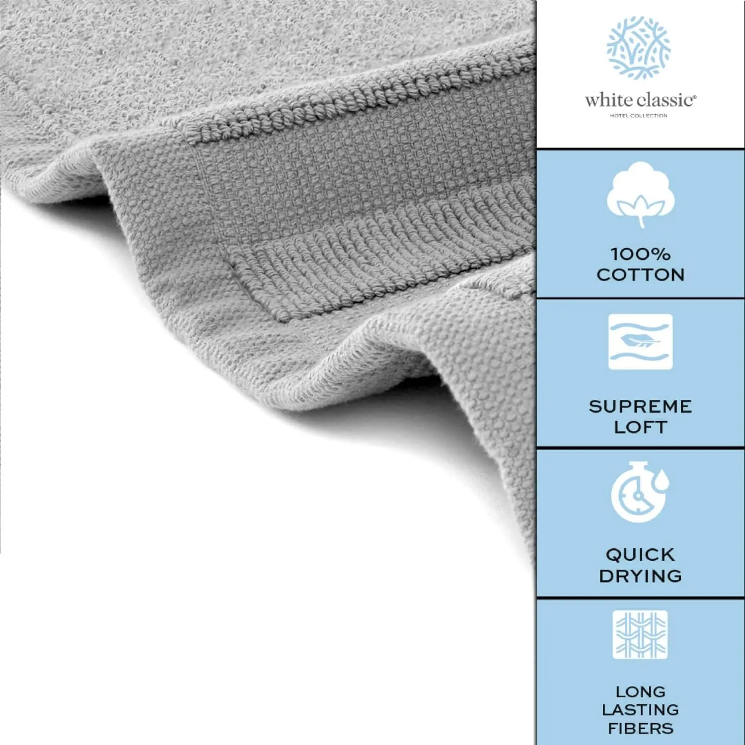 White Classic Luxury Bath Mat Floor Towel Set - Absorbent Cotton Hotel Spa Shower/Bathtub Mats [Not a Bathroom Rug] 22"x34" | 2 Pack | Light Grey