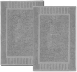 White Classic Luxury Bath Mat Floor Towel Set - Absorbent Cotton Hotel Spa Shower/Bathtub Mats [Not a Bathroom Rug] 22"x34" | 2 Pack | Light Grey