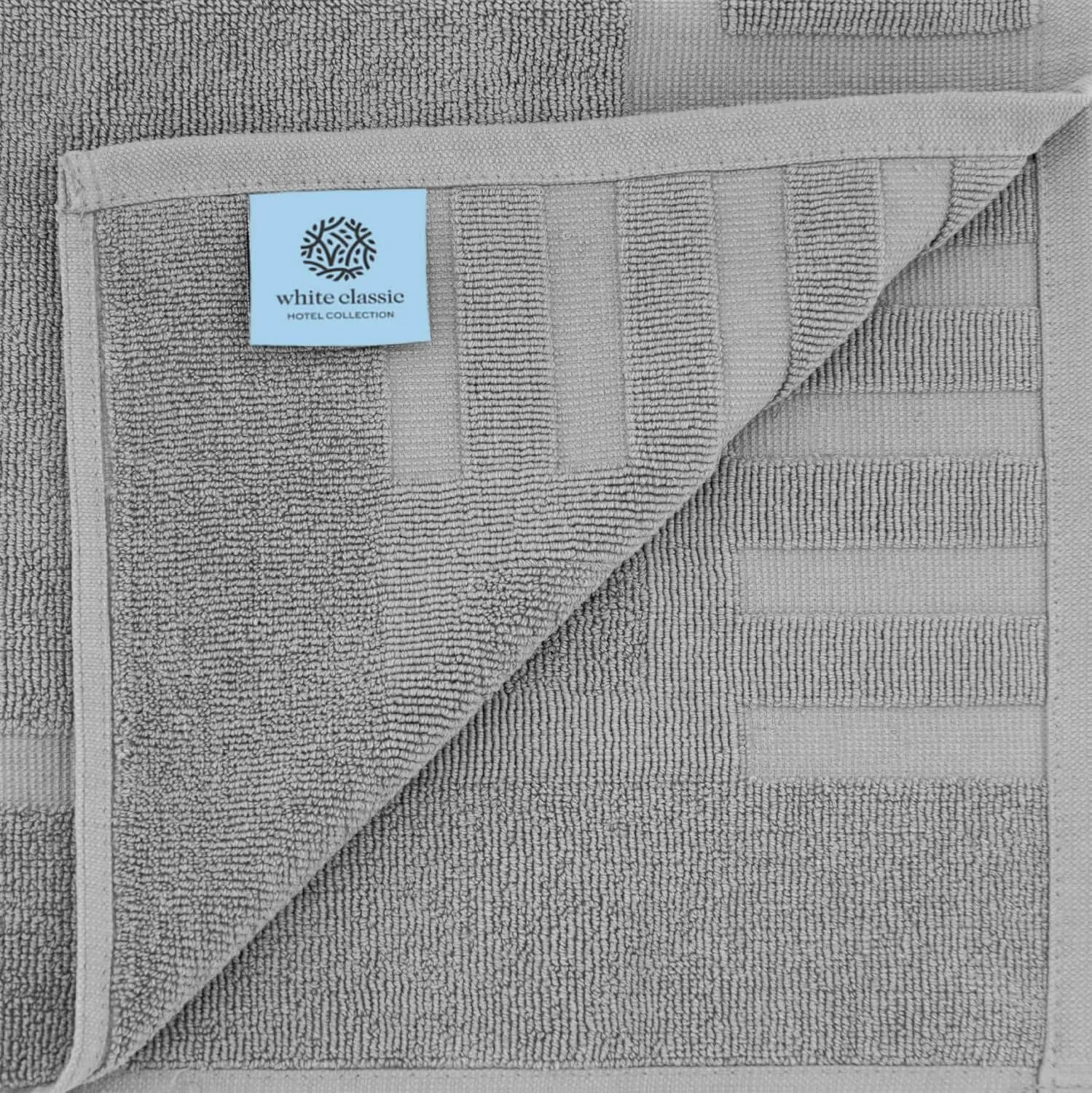 White Classic Luxury Bath Mat Floor Towel Set - Absorbent Cotton Hotel Spa Shower/Bathtub Mats [Not a Bathroom Rug] 22"x34" | 2 Pack | Light Grey
