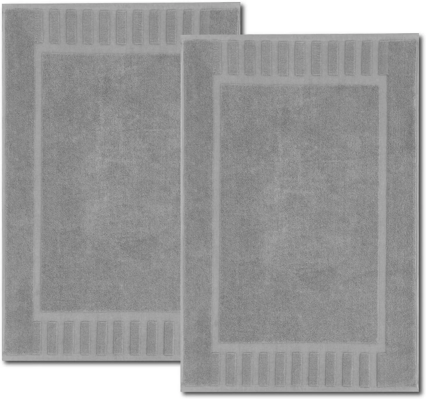 White Classic Luxury Bath Mat Floor Towel Set - Absorbent Cotton Hotel Spa Shower/Bathtub Mats [Not a Bathroom Rug] 22"x34" | 2 Pack | Light Grey