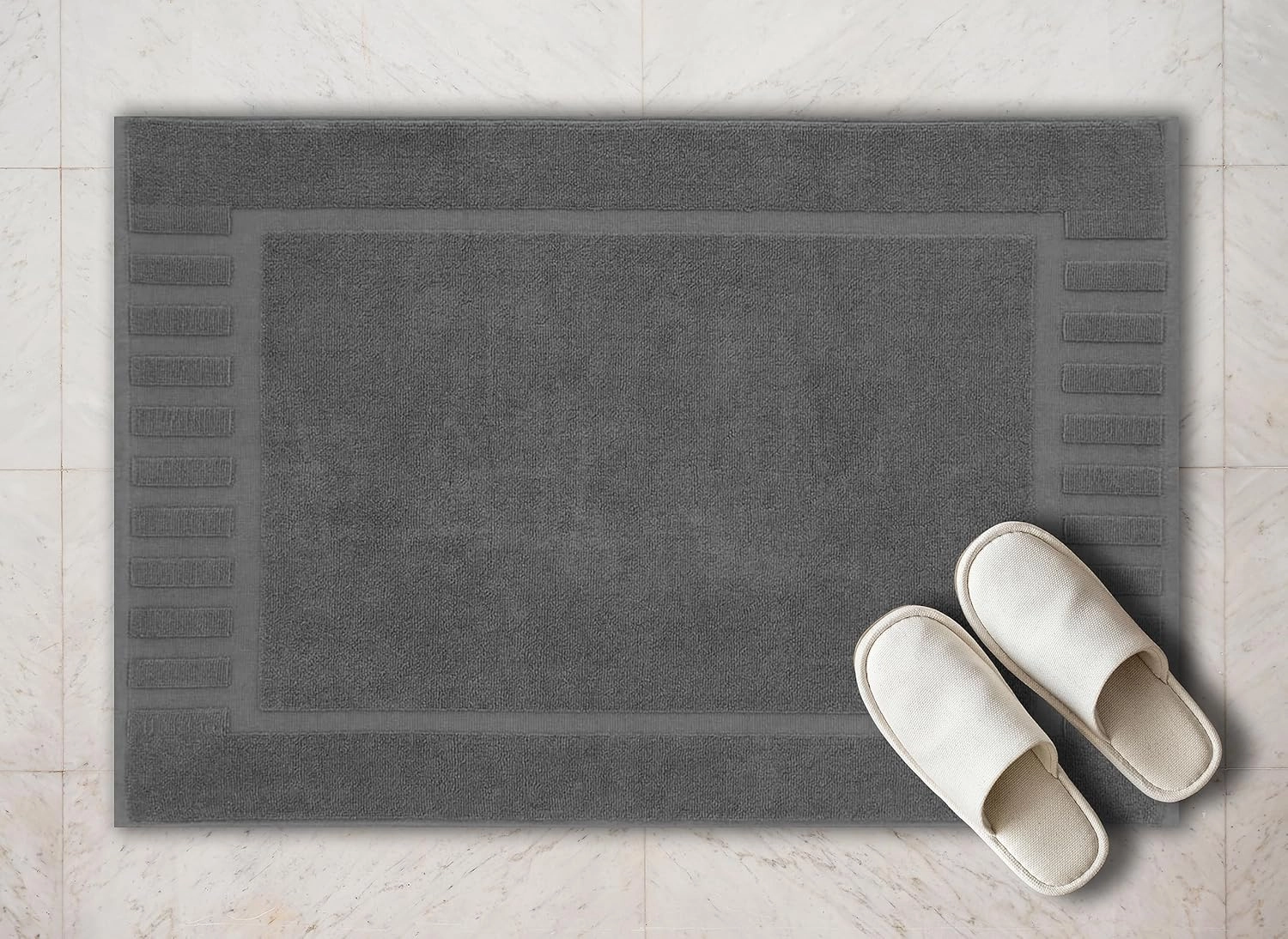 White Classic Luxury Bath Mat Floor Towel Set - Absorbent Cotton Hotel Spa Shower/Bathtub Mats [Not a Bathroom Rug] 22"x34" | 2 Pack | Dark Gray