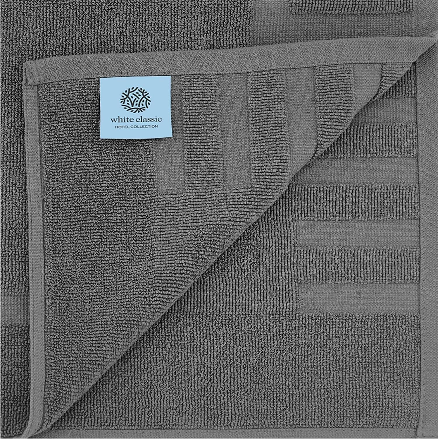 White Classic Luxury Bath Mat Floor Towel Set - Absorbent Cotton Hotel Spa Shower/Bathtub Mats [Not a Bathroom Rug] 22"x34" | 2 Pack | Dark Gray
