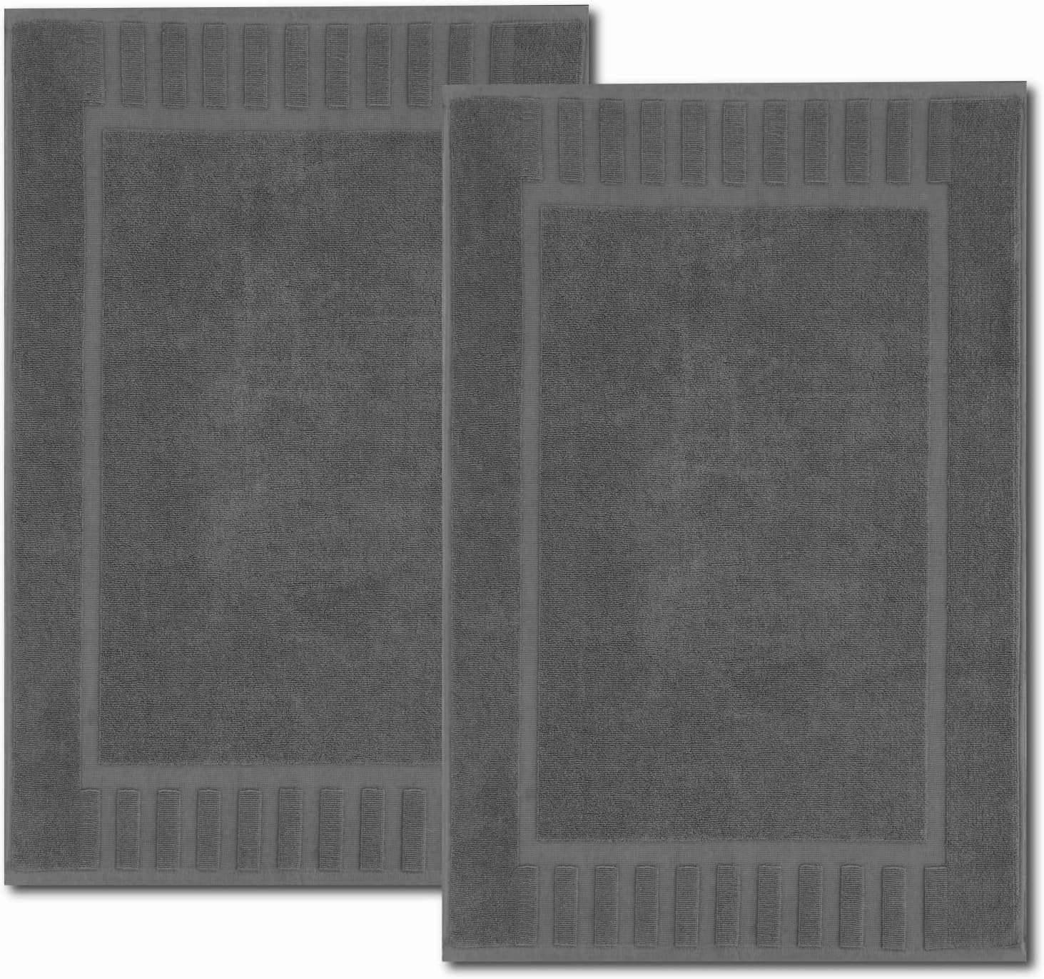 White Classic Luxury Bath Mat Floor Towel Set - Absorbent Cotton Hotel Spa Shower/Bathtub Mats [Not a Bathroom Rug] 22"x34" | 2 Pack | Dark Gray