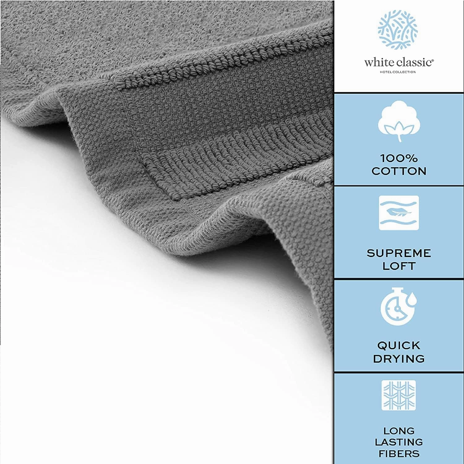 White Classic Luxury Bath Mat Floor Towel Set - Absorbent Cotton Hotel Spa Shower/Bathtub Mats [Not a Bathroom Rug] 22"x34" | 2 Pack | Dark Gray