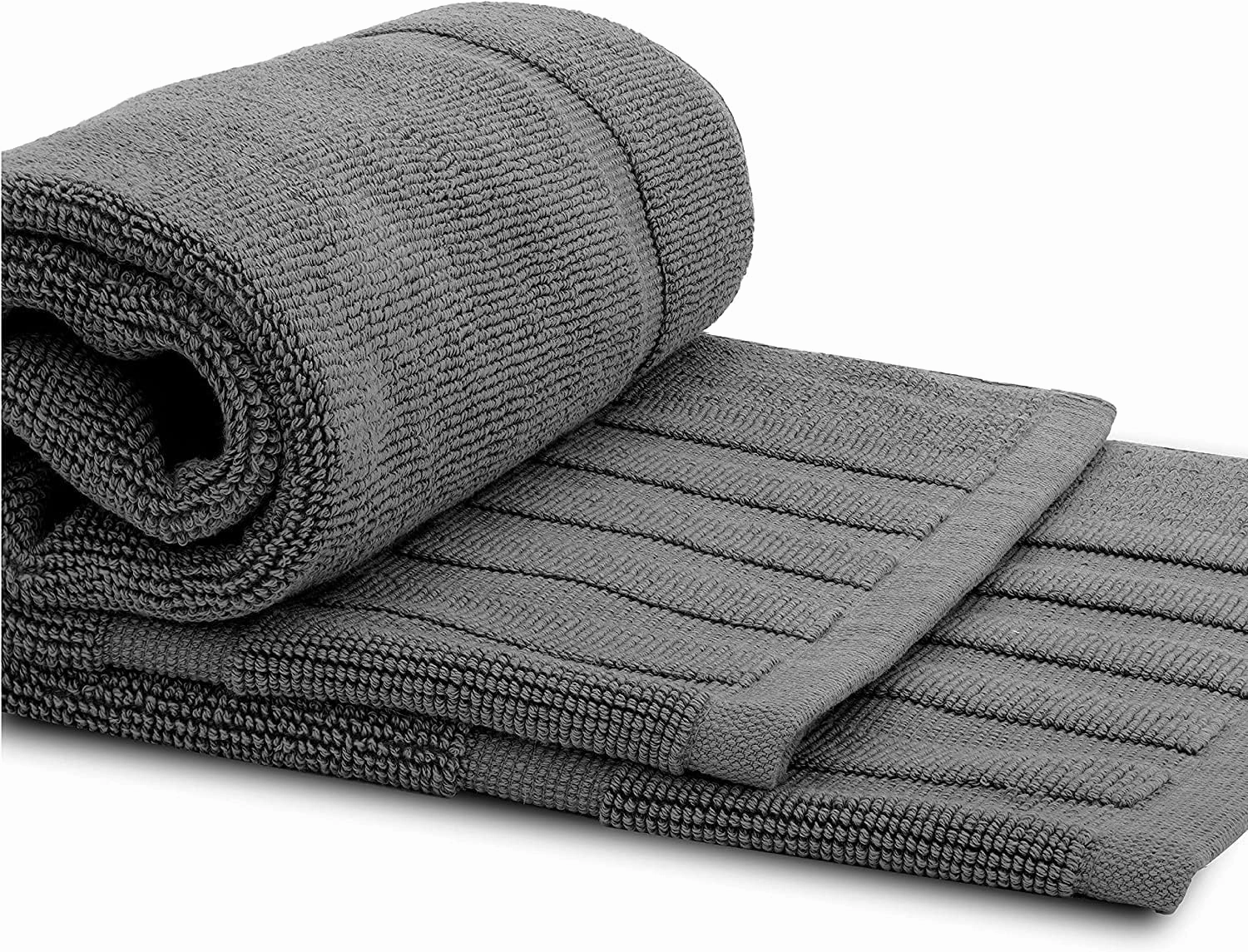 White Classic Luxury Bath Mat Floor Towel Set - Absorbent Cotton Hotel Spa Shower/Bathtub Mats [Not a Bathroom Rug] 22"x34" | 2 Pack | Dark Gray