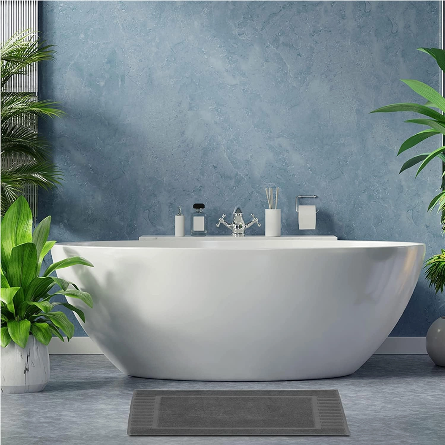 White Classic Luxury Bath Mat Floor Towel Set - Absorbent Cotton Hotel Spa Shower/Bathtub Mats [Not a Bathroom Rug] 22"x34" | 2 Pack | Dark Gray