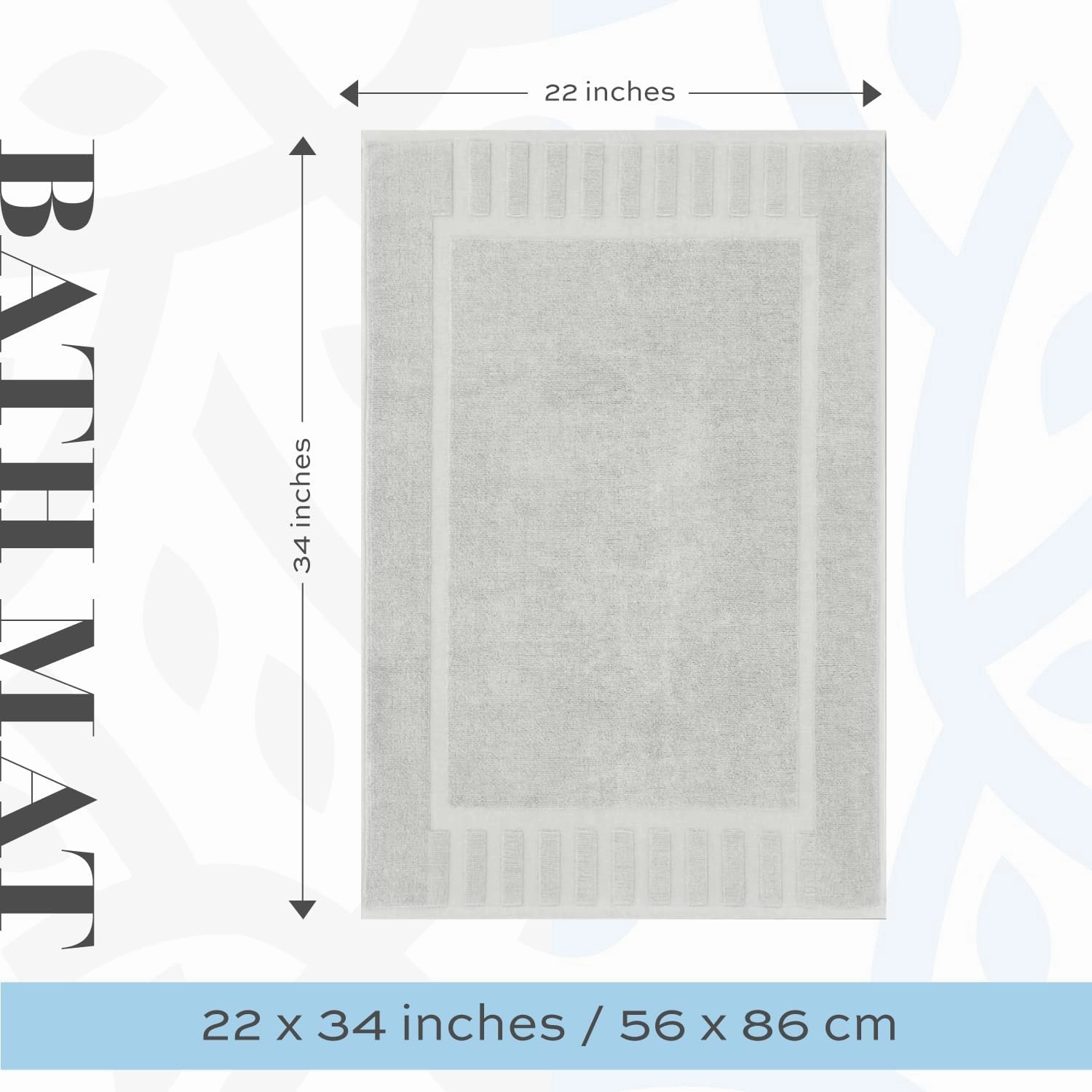 White Classic Luxury Bath Mat Floor Towel Set - Absorbent Cotton Hotel Spa Shower/Bathtub Mats [Not a Bathroom Rug] 22"x34" | 2 Pack | Silver