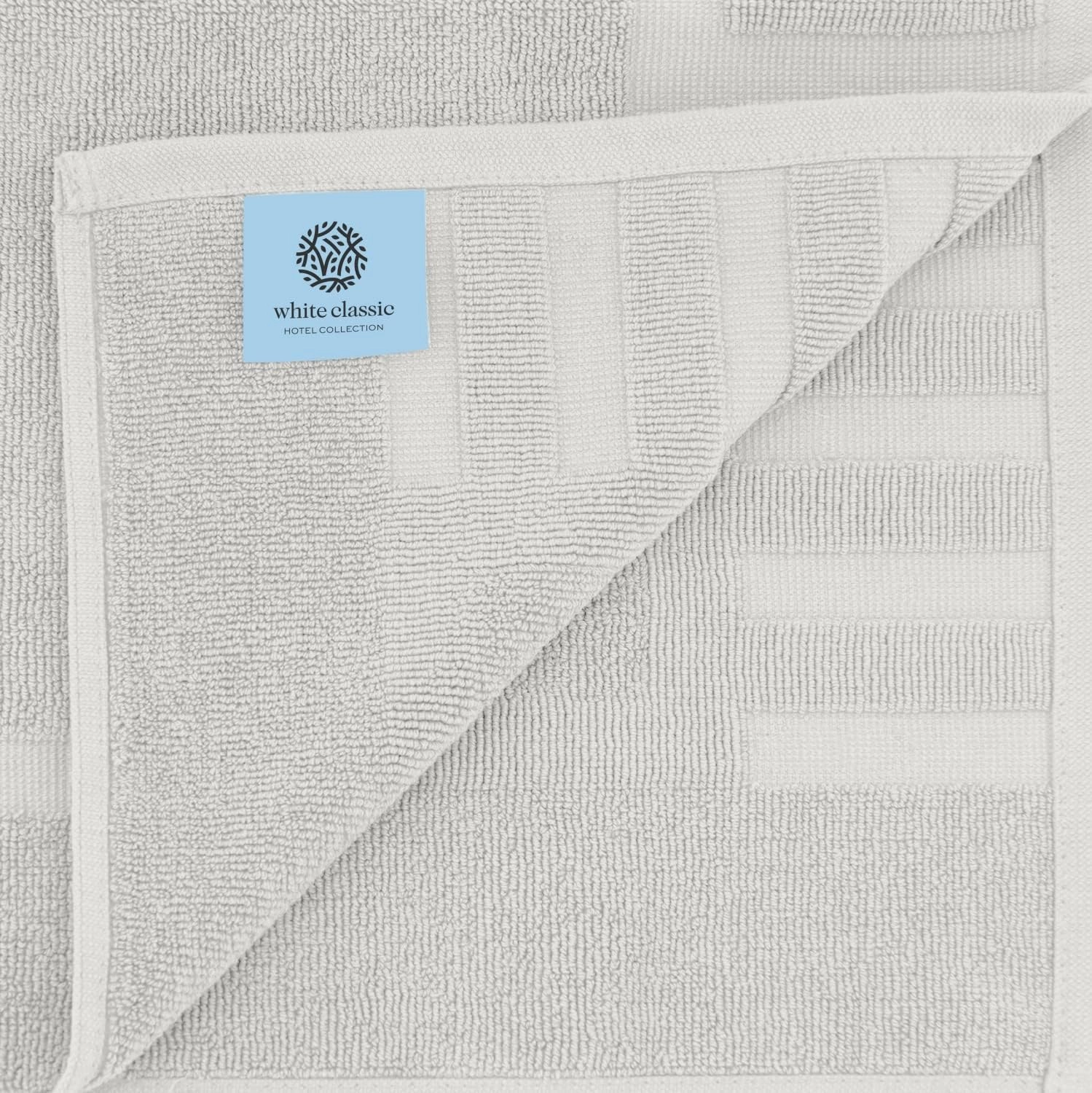 White Classic Luxury Bath Mat Floor Towel Set - Absorbent Cotton Hotel Spa Shower/Bathtub Mats [Not a Bathroom Rug] 22"x34" | 2 Pack | Silver