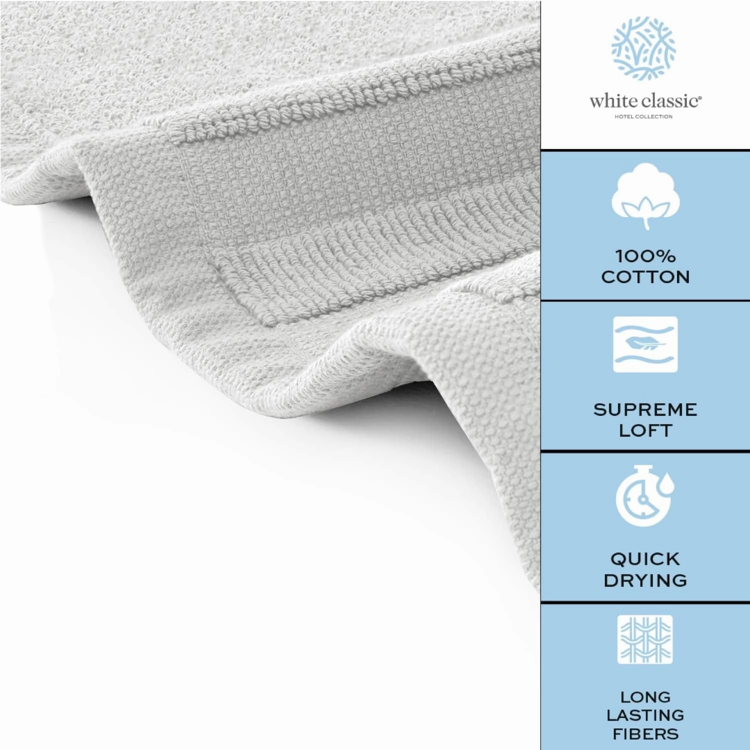 White Classic Luxury Bath Mat Floor Towel Set - Absorbent Cotton Hotel Spa Shower/Bathtub Mats [Not a Bathroom Rug] 22"x34" | 2 Pack | Silver