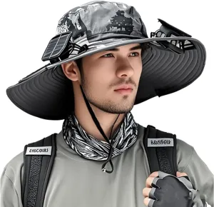 Wide Brim Solar Fan Outdoor Fishing Hat–Stay Cool with Sun Hat for Men, Solar Powered Fan hat for Fishing and Traveling