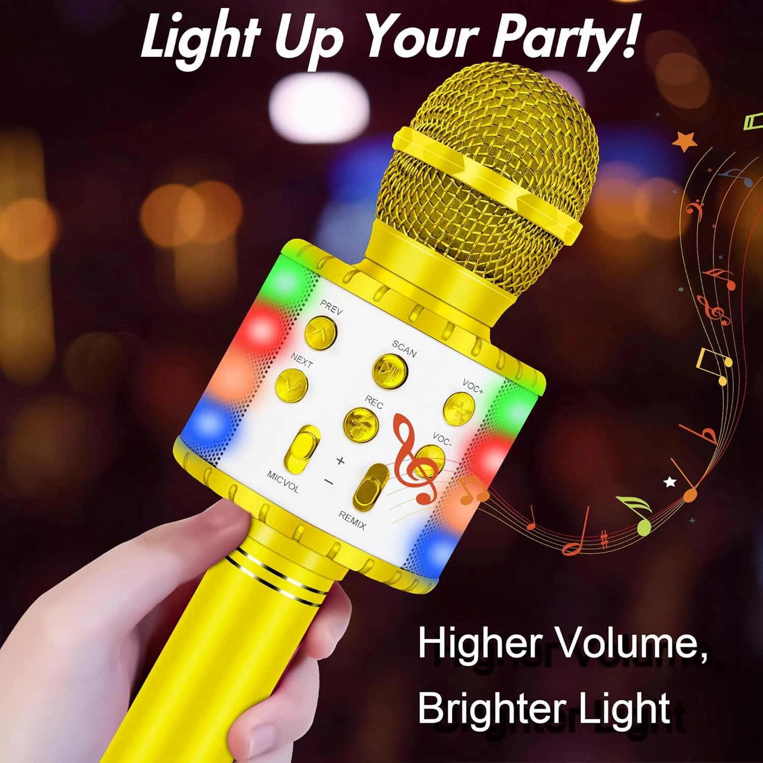 Winique Karaoke Machine for Kids, Bluetooth Mini Karaoke Machine with LED Lights, Christmas & Birthday Gift for All Ages 3 4 5 6 7 8 9 10  Year Old Girls & Boys, Singing Anytime Anywhere (Gold)