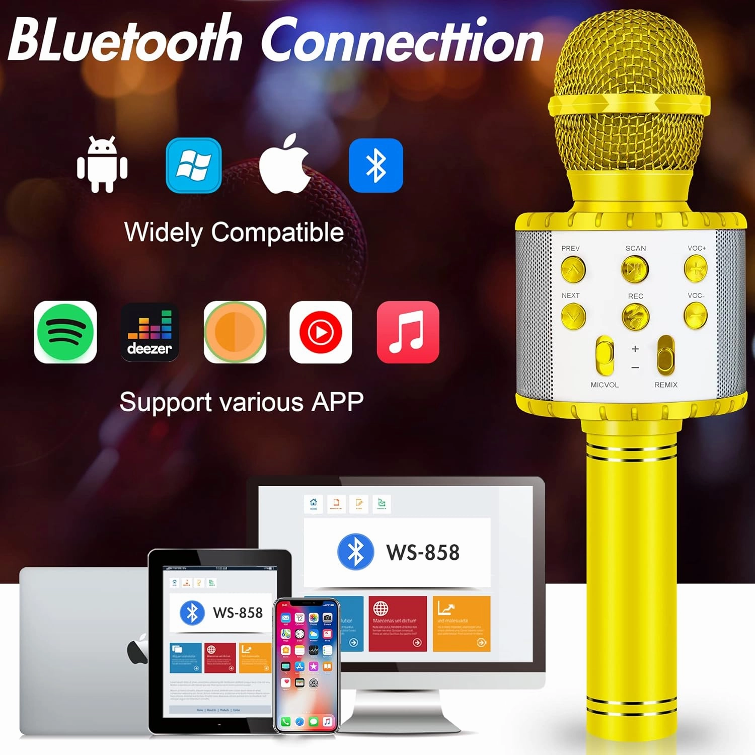 Winique Karaoke Machine for Kids, Bluetooth Mini Karaoke Machine with LED Lights, Christmas & Birthday Gift for All Ages 3 4 5 6 7 8 9 10  Year Old Girls & Boys, Singing Anytime Anywhere (Gold)