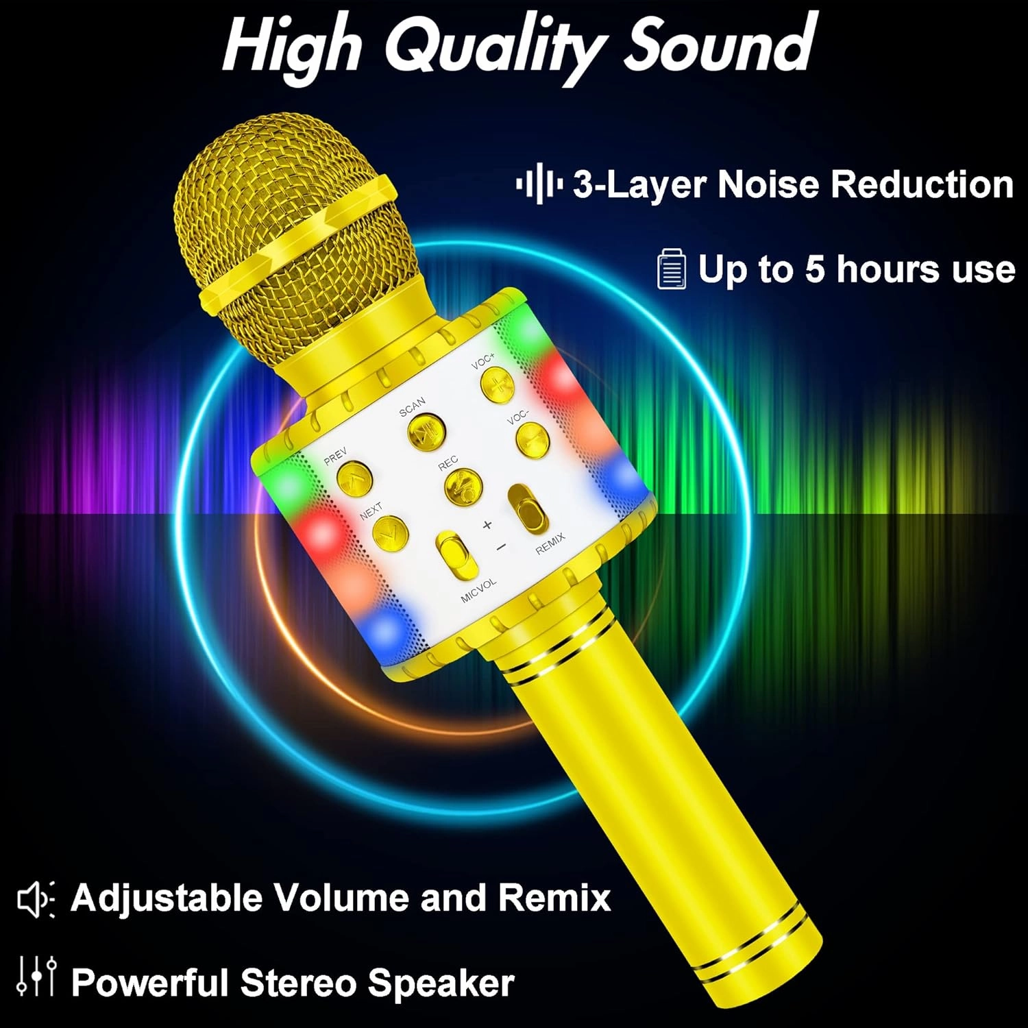 Winique Karaoke Machine for Kids, Bluetooth Mini Karaoke Machine with LED Lights, Christmas & Birthday Gift for All Ages 3 4 5 6 7 8 9 10  Year Old Girls & Boys, Singing Anytime Anywhere (Gold)