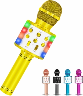 Winique Karaoke Machine for Kids, Bluetooth Mini Karaoke Machine with LED Lights, Christmas & Birthday Gift for All Ages 3 4 5 6 7 8 9 10  Year Old Girls & Boys, Singing Anytime Anywhere (Gold)