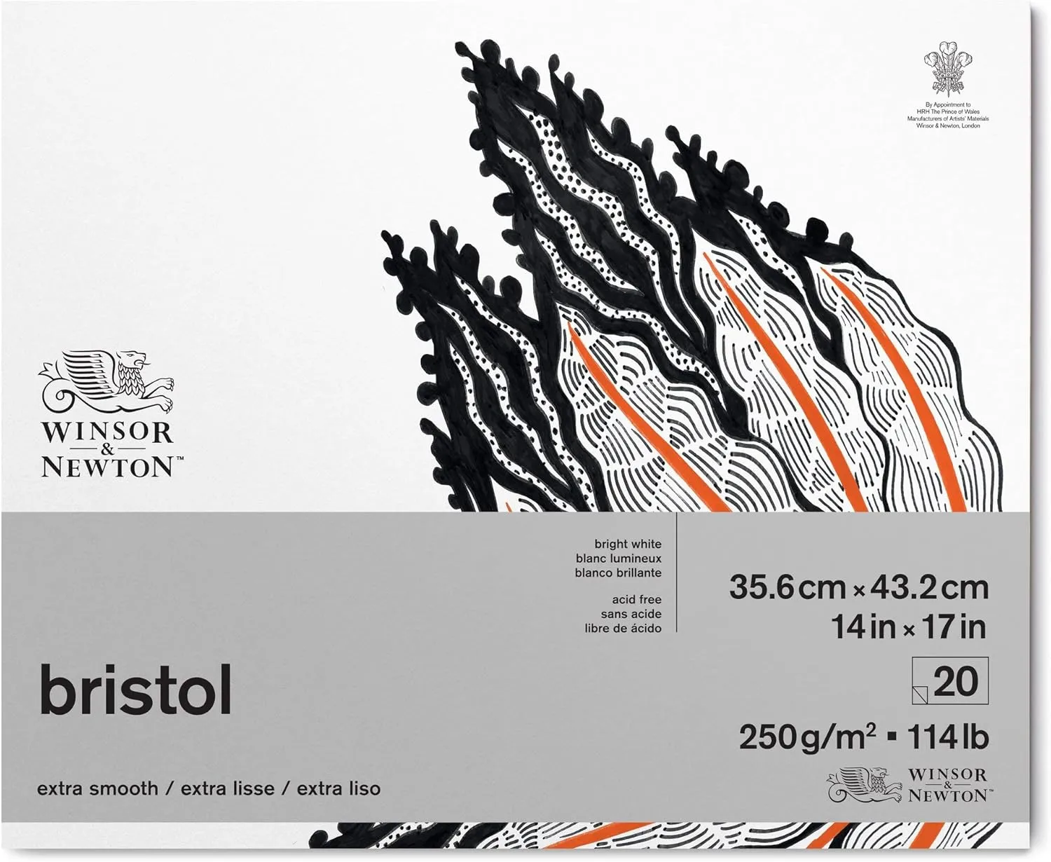 Winsor & Newton, Bristol Paper Pad 250 gsm, 14x17", 20 Sheets