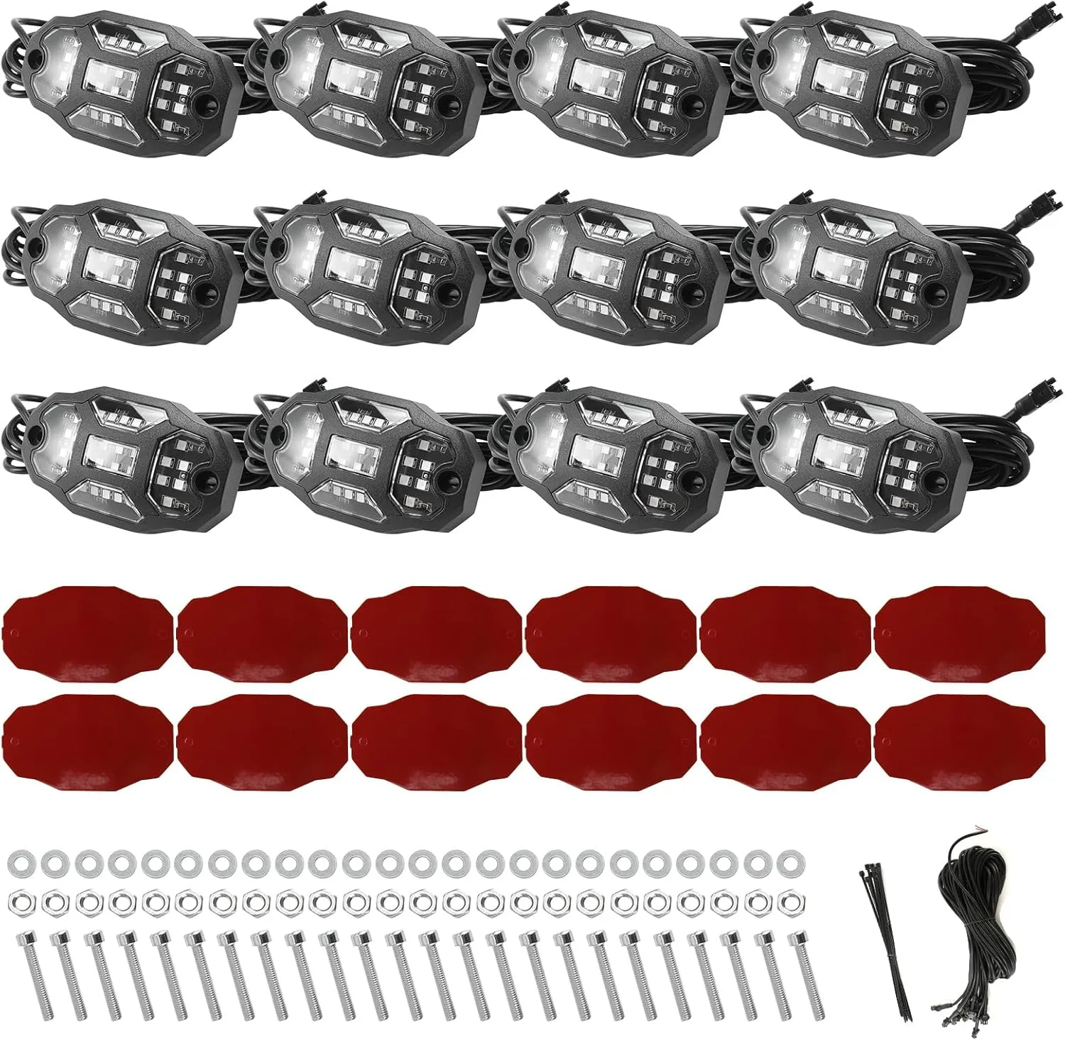 Winunite 12 Pods Green Rock Lights Wide Angle Underglow Lights with Extension Wires, IP67 Waterproof Fender Lights for Trailer Off Road Truck ATV UTV SUV Motorcycles