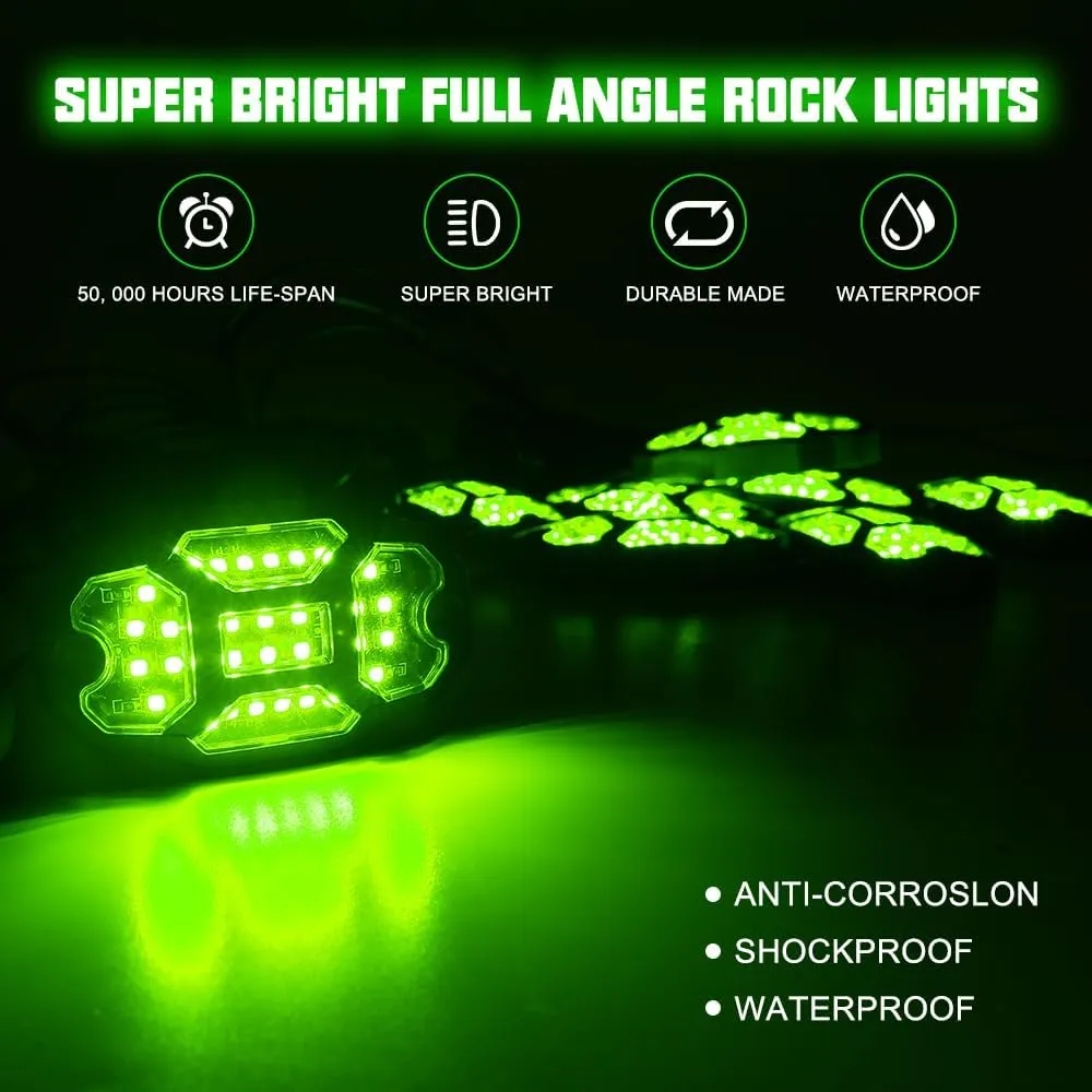 Winunite 12 Pods Green Rock Lights Wide Angle Underglow Lights with Extension Wires, IP67 Waterproof Fender Lights for Trailer Off Road Truck ATV UTV SUV Motorcycles