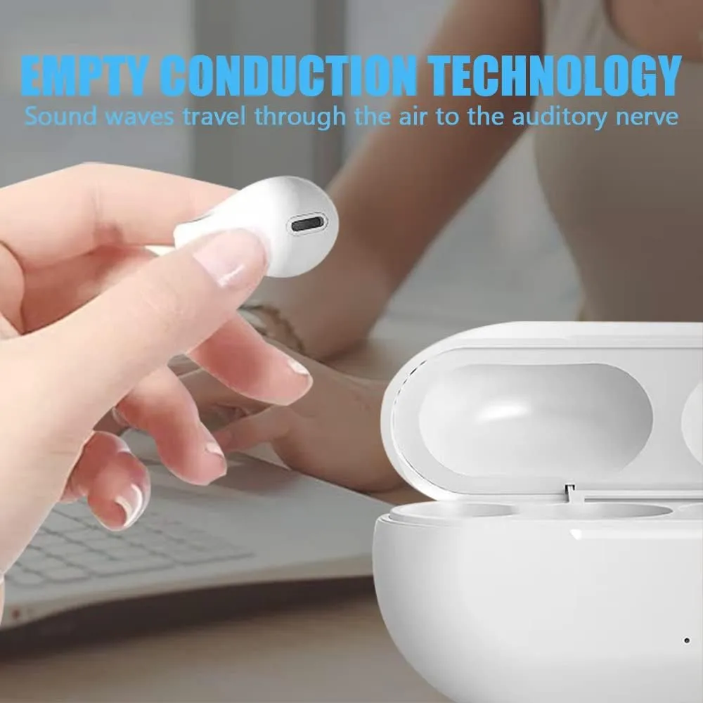 Wireless Ear Clip Skeleton Conduction Headphones, Open Ear Headphones Wireless Bluetooth, Skeleton Conduction Headphones Bluetooth Earphones for Running, Sports, Cycling (White Battery Display)