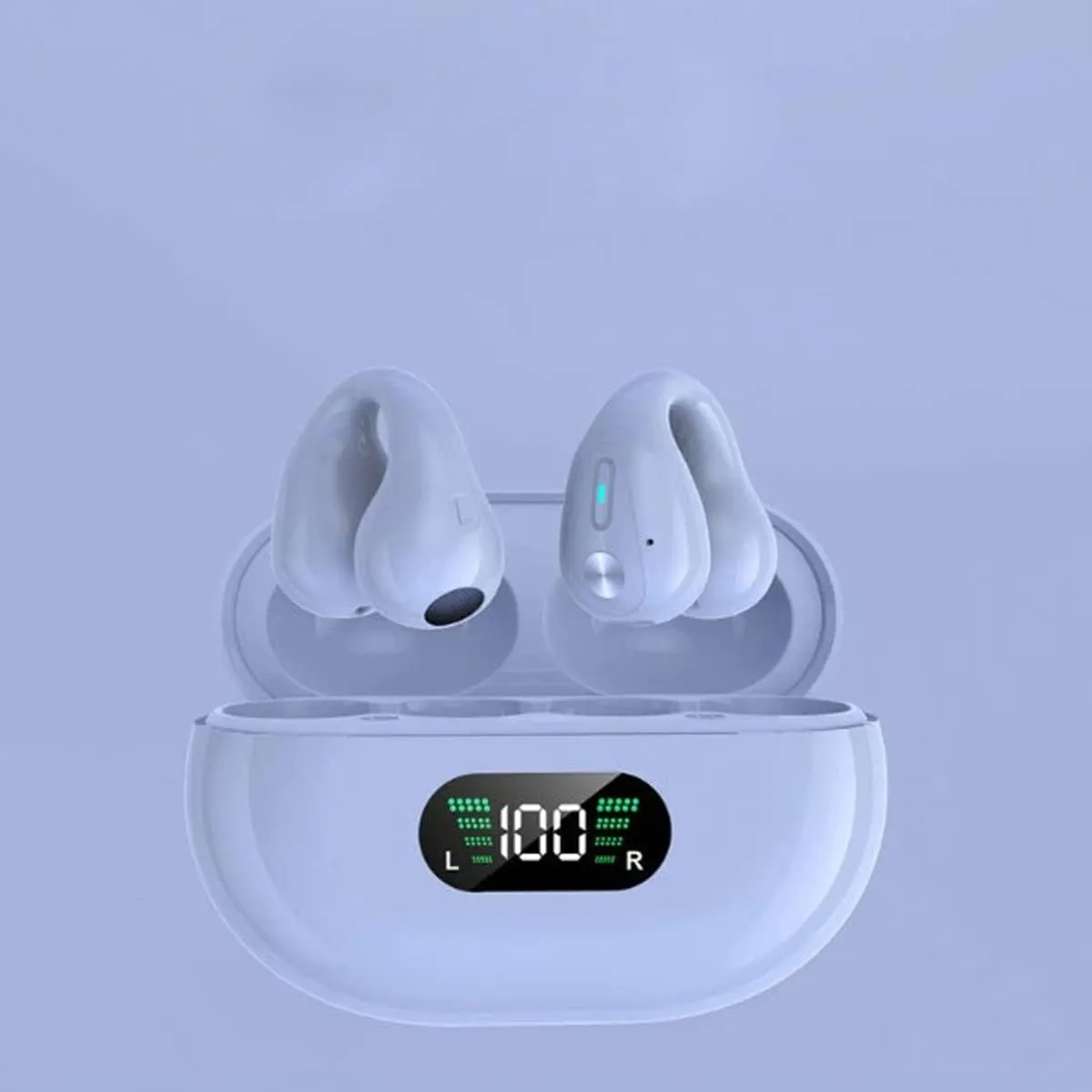 Wireless Ear Clip Skeleton Conduction Headphones, Open Ear Headphones Wireless Bluetooth, Skeleton Conduction Headphones Bluetooth Earphones for Running, Sports, Cycling (White Battery Display)