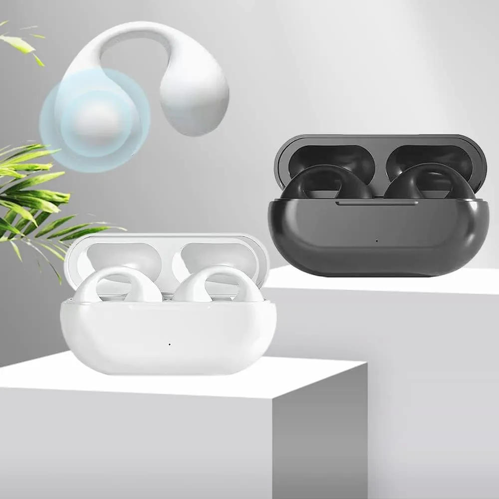 Wireless Ear Clip Skeleton Conduction Headphones, Upgrade Open Ear Headphones Wireless Bluetooth, Skeleton Conduction Headphones Bluetooth Earphones for Running, Sports, Cycling (White)
