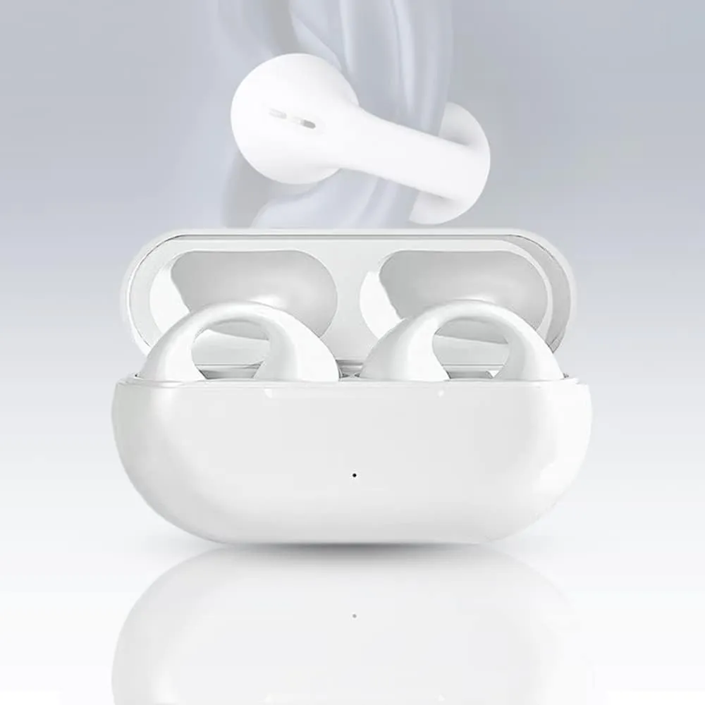 Wireless Ear Clip Skeleton Conduction Headphones, Upgrade Open Ear Headphones Wireless Bluetooth, Skeleton Conduction Headphones Bluetooth Earphones for Running, Sports, Cycling (White)