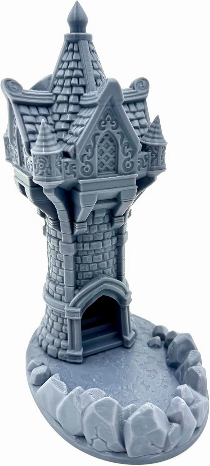 Wizard's Dice Tower - Tabletop Wargaming Minis - Dungeon Accessories - RPG Fantasy Dragon Game Models - Figures for Battle Grid Mats, Gray