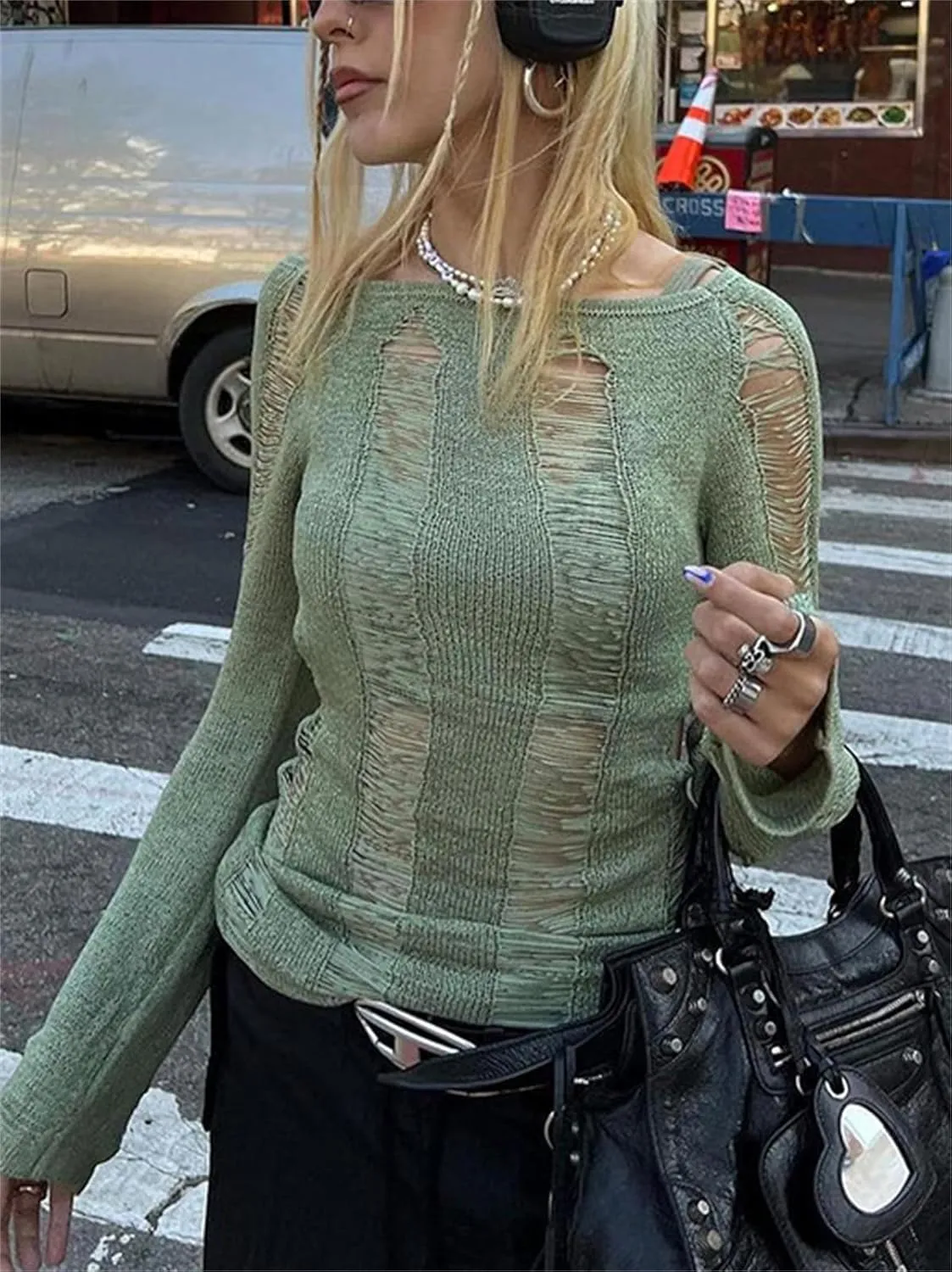 Women Crochet Knitted Dress Hollow Out Backless Long Sleeve Mini Casual Sweater Dress Y2K Beach Cover Ups Streetwear