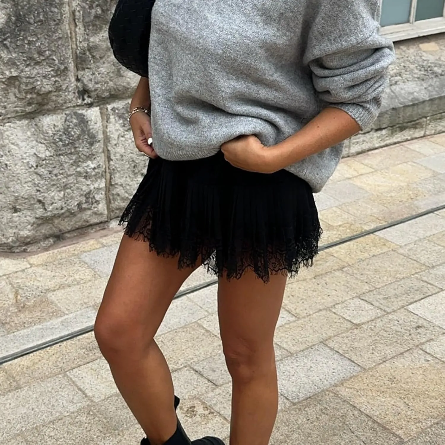 Women Lace Mini Skirt Retro Western Half Slip Skirt Pleated Ruffle a Line Flowy Short Skirt for Concert