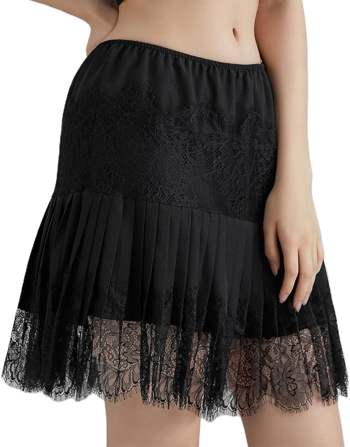 Women Y2k Lace Mini Skirts Summer Lace Slip Skirt Pleated Ruffle Floral Lace Tiered Short Skirts Underskirt