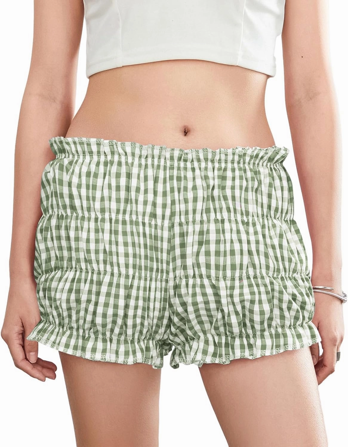 Women Gingham Boxer Shorts Ruffle Bloomers Cute Sexy Micro Y2k Pajama Plaid Shorts