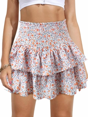 Women's High Waist Ruffle Mini Skirt Cute Tiered Short Skirt with Shorts Underneath