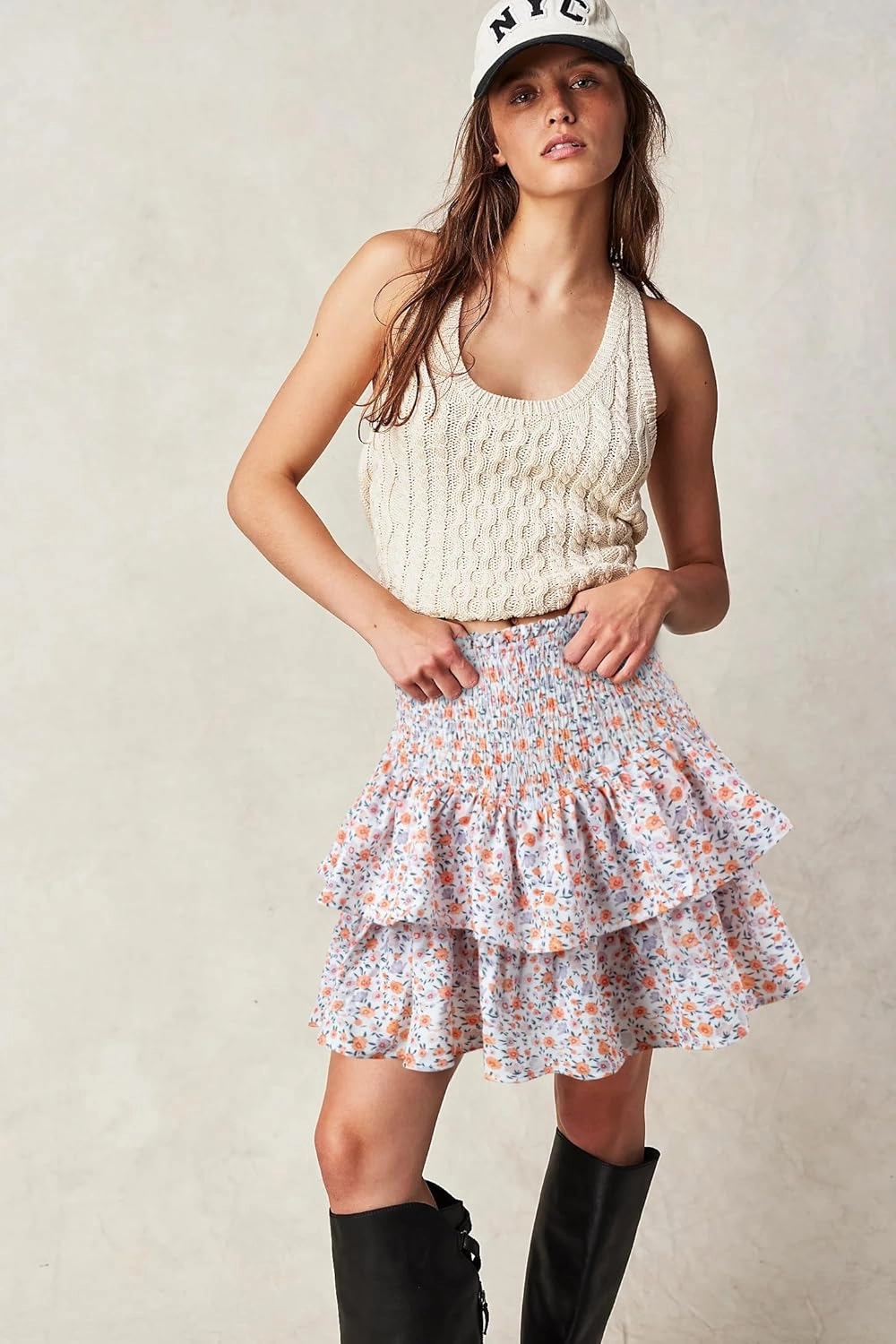 Women's High Waist Ruffle Mini Skirt Cute Tiered Short Skirt with Shorts Underneath