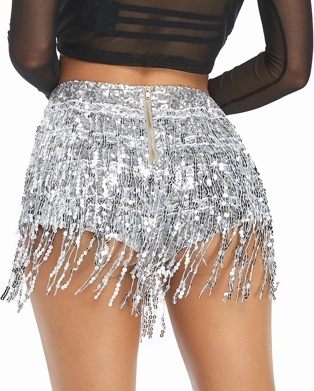 Women's Sequins Tassel Skirts Shorts Rave Festival Bottoms