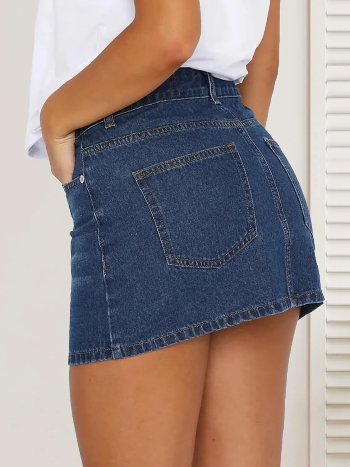 Womens Denim Skirt Casual Mini Jean Skirt Stretch Low Waist Jean Skirt for Women Zip Fly Denim Mini Skirts