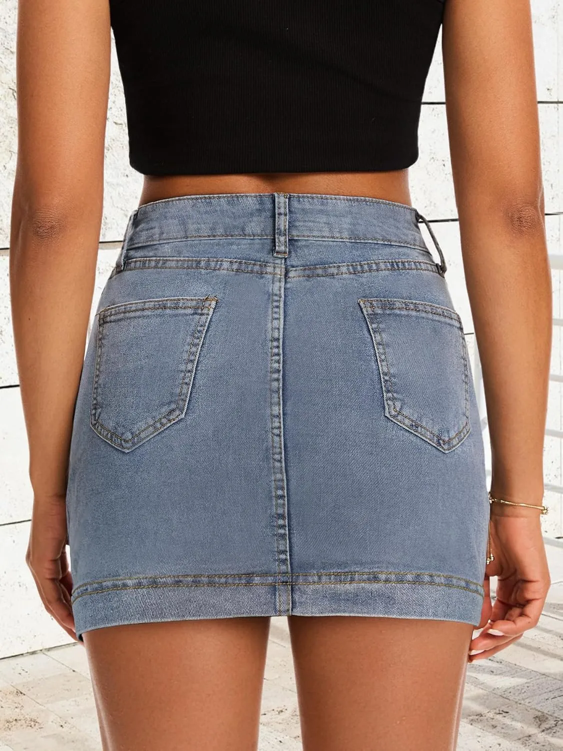 Womens Denim Skirt Casual Mini Jean Skirt Stretch Low Waist Jean Skirt for Women Zip Fly Denim Mini Skirts