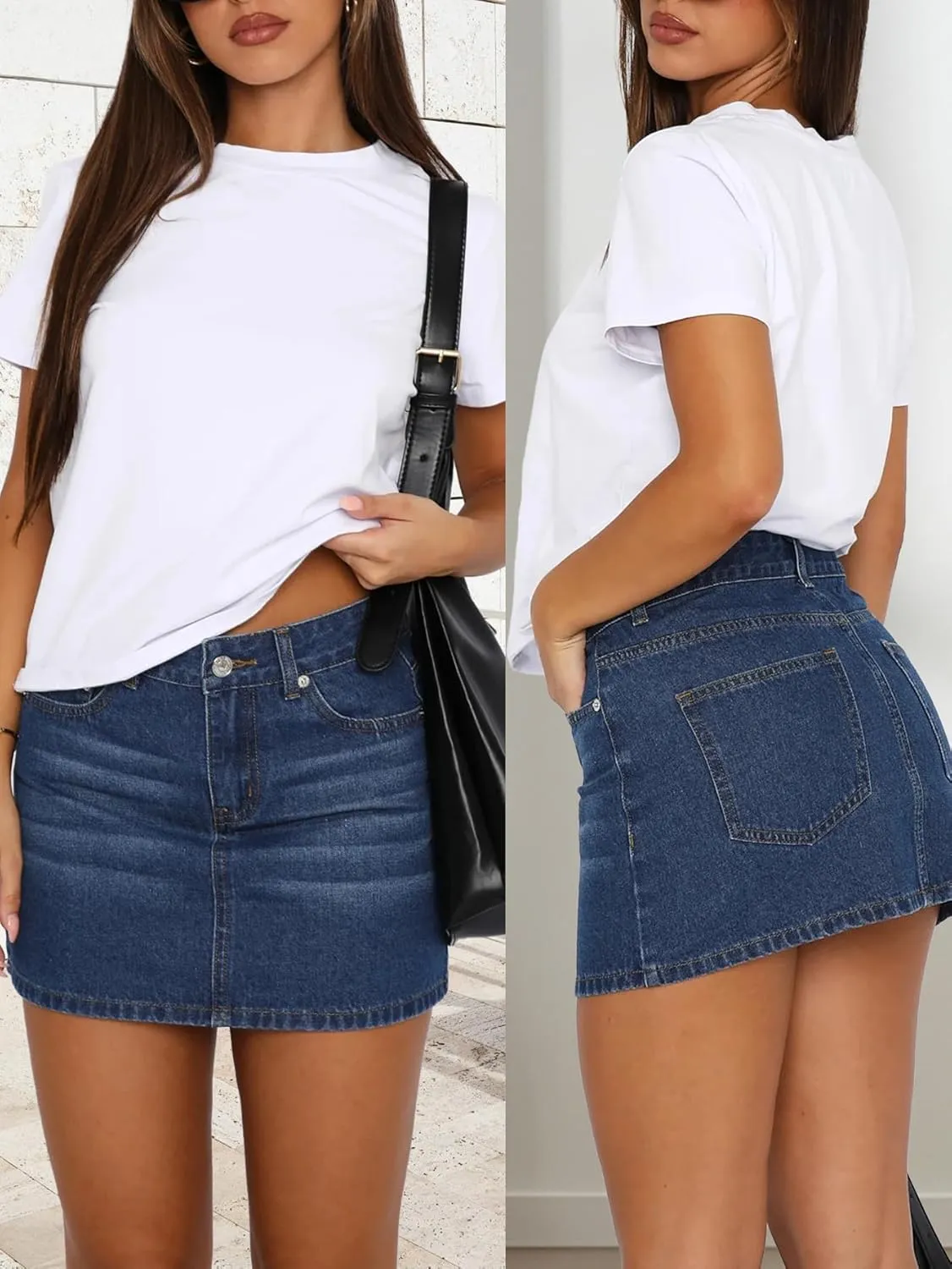 Womens Denim Skirt Casual Mini Jean Skirt Stretch Low Waist Jean Skirt for Women Zip Fly Denim Mini Skirts