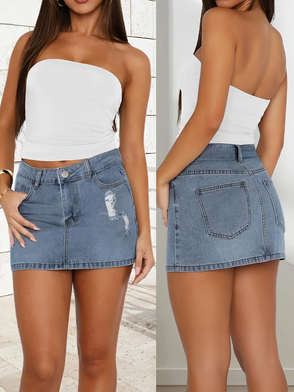 Womens Denim Skirt Casual Mini Jean Skirt Stretch Low Waist Jean Skirt for Women Zip Fly Denim Mini Skirts