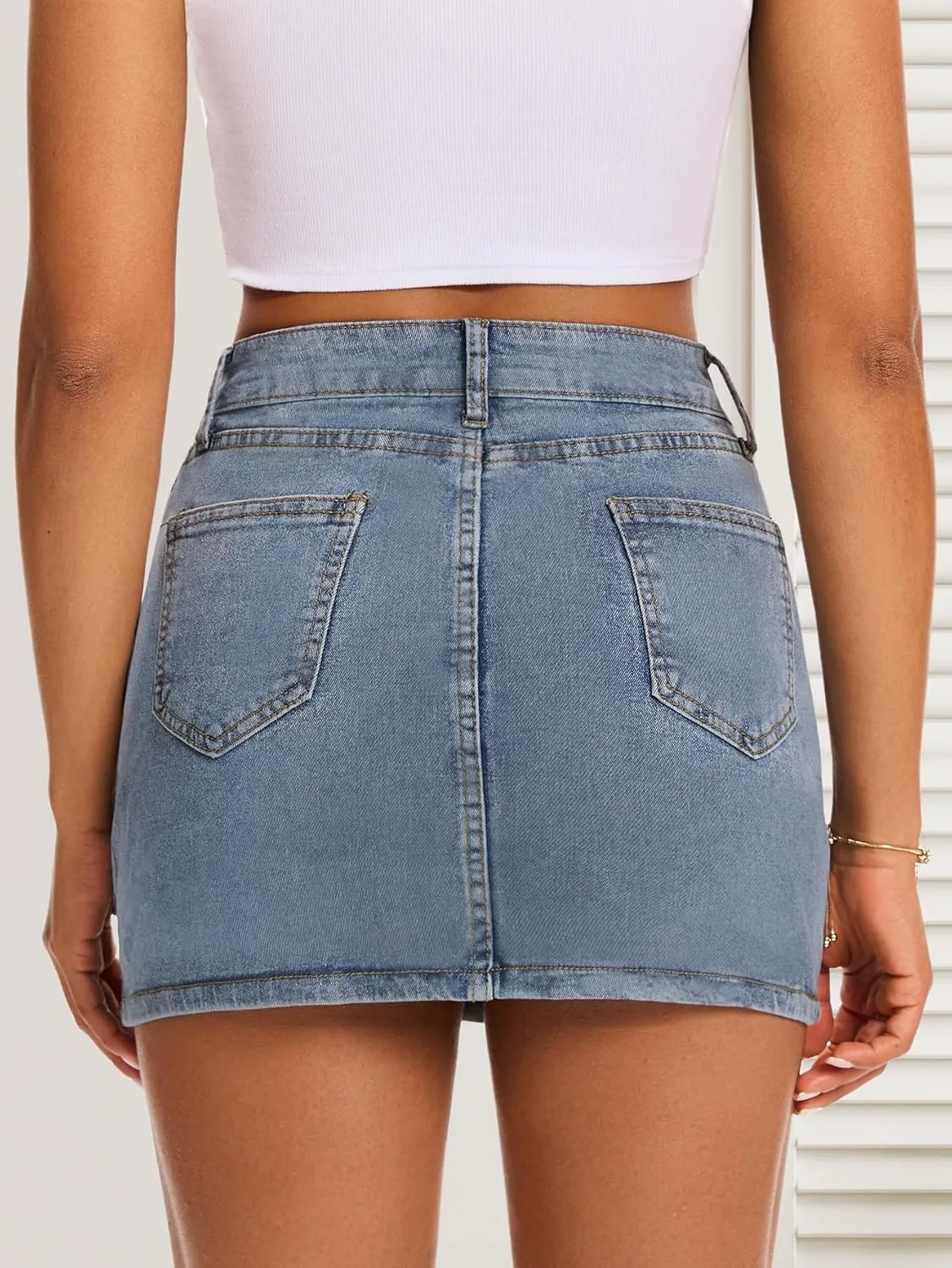 Womens Denim Skirt Casual Mini Jean Skirt Stretch Low Waist Jean Skirt for Women Zip Fly Denim Mini Skirts