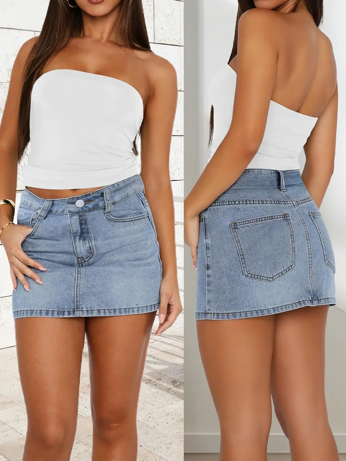 Womens Denim Skirt Casual Mini Jean Skirt Stretch Low Waist Jean Skirt for Women Zip Fly Denim Mini Skirts