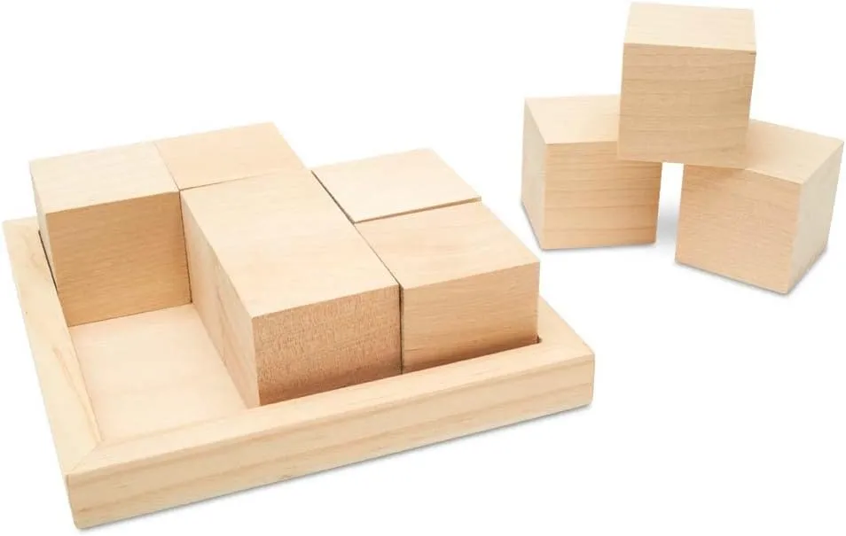 Wood Block Puzzles, 9 1-3/4 inch Wood Cubes in 6-1/4 inch Wood Tray, Pack of 2 Puzzle Blocks for DIY Crafting Art, by Woodpeckers