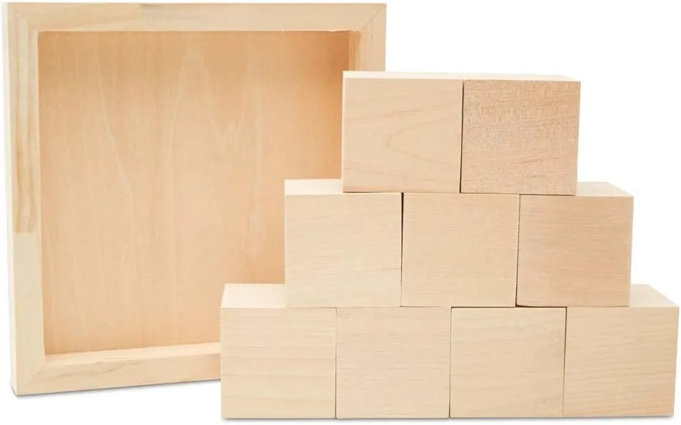 Wood Block Puzzles, 9 1-3/4 inch Wood Cubes in 6-1/4 inch Wood Tray, Pack of 2 Puzzle Blocks for DIY Crafting Art, by Woodpeckers