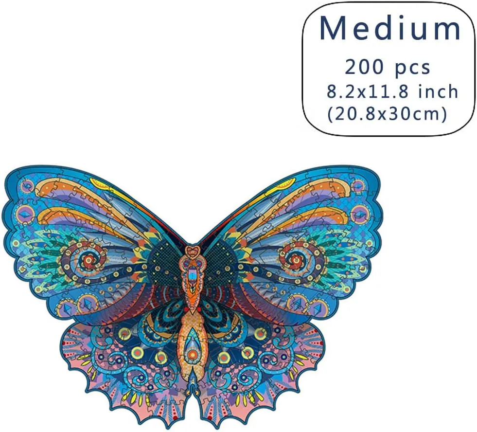 Wood Cut Puzzles, Wooden Jigsaw Puzzles, Animals Shaped Unique Wooden Puzzles for Adults and Kids, Cool Gadgets Magic Liberty Puzzles, Beautiful Butterfly (Medium 200 pcs)