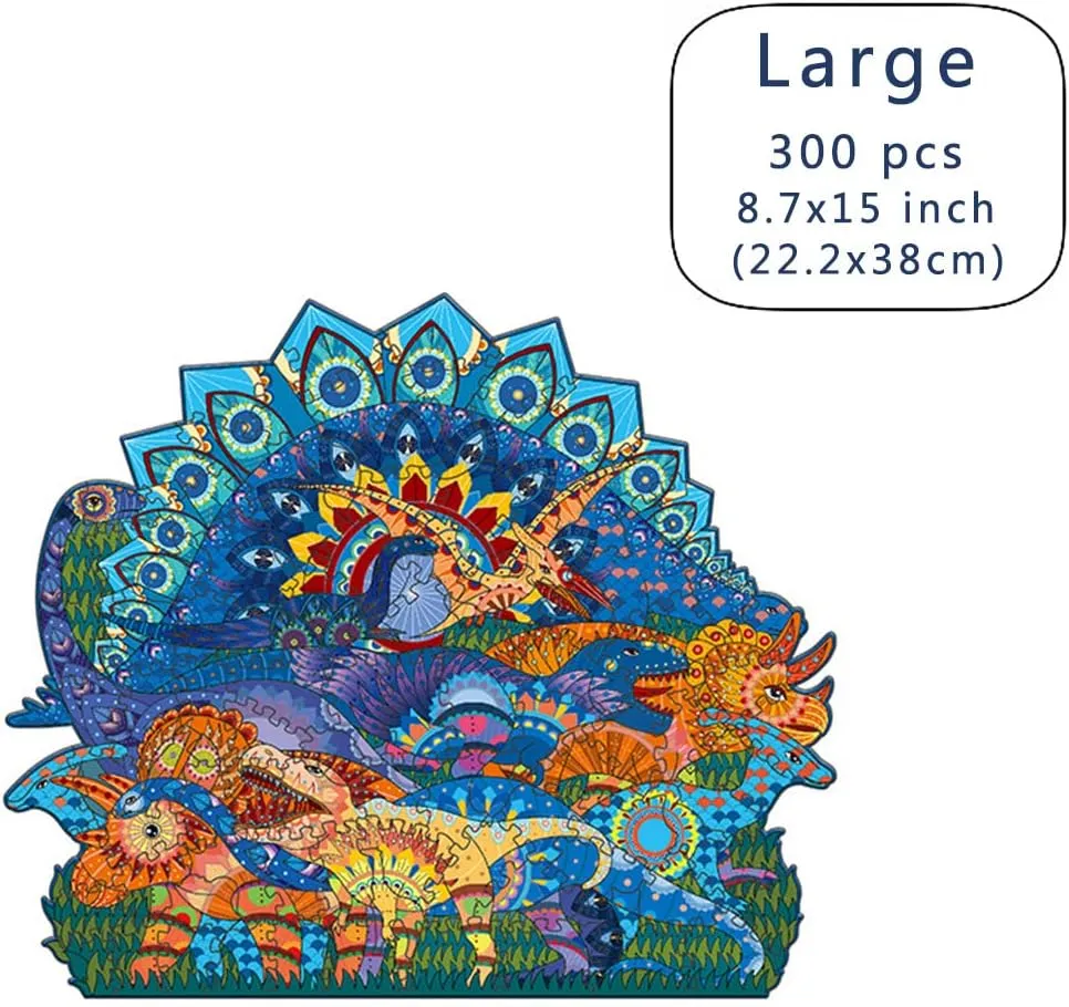 Wood Cut Puzzles, Wooden Jigsaw Puzzles, Animals Shaped Unique Wooden Puzzles for Adults and Kids, Cool Gadgets Magic Liberty Puzzles, Cartoon Dinosaur Paradise (Large 300 pcs)