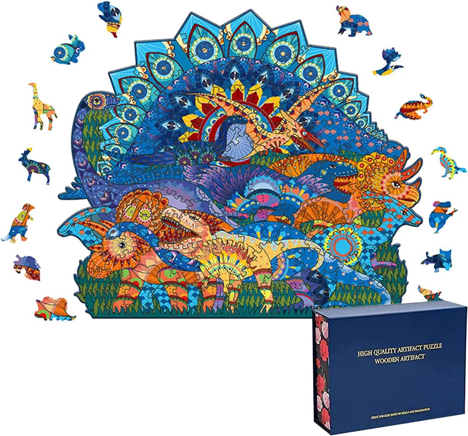 Wood Cut Puzzles, Wooden Jigsaw Puzzles, Animals Shaped Unique Wooden Puzzles for Adults and Kids, Cool Gadgets Magic Liberty Puzzles, Cartoon Dinosaur Paradise (Large 300 pcs)