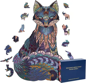 Wood Cut Puzzles, Wooden Jigsaw Puzzles, Animals Shaped Unique Wooden Puzzles for Adults and Kids, Cool Gadgets Magic Liberty Puzzles, Charming Purple Seductive Fox (Small 100 pcs)