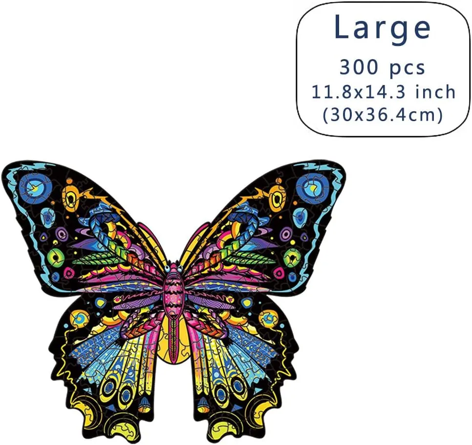 Wood Cut Puzzles, Wooden Jigsaw Puzzles, Animals Shaped Unique Wooden Puzzles for Adults and Kids, Cool Gadgets Magic Liberty Puzzles, Color Beautiful Butterfly (Large 300 pcs)